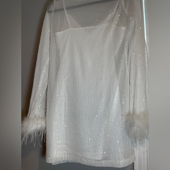 Lulu’s Marvelous Energy White Sequin Mesh Long Sleeve Mini Dress - Picture 10 of 13